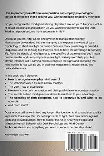 Manipulation: How to Master the Art of Analyzing People and Influence Human Behavior with Dark Psychology and Mind Control Techn,Used