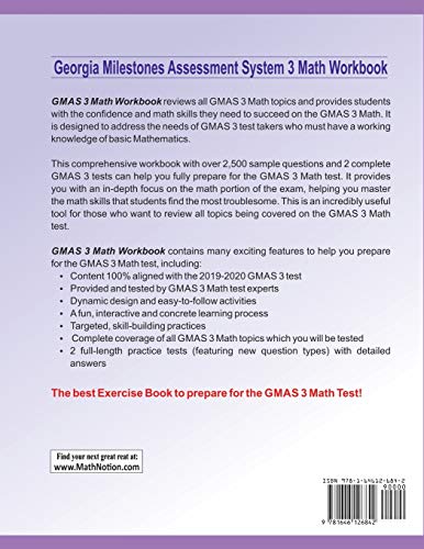 Georgia Milestones Assessment System Math Workbook: 3rd Grade Math Exercises, Activities, and Two FullLength GMAS Math Practice,Used