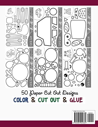 Scissors Skill Color & Cut out and Glue: 50 Cutting and Paste Skills Workbook, Preschool and Kindergarten, Ages 3 to 5, Scissor ,Used