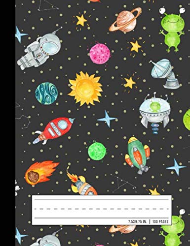Primary Composition Notebook: Grades K2 School Exercise Book  Story Picture Space with Dotted Midline  Galaxy Rocket,Used