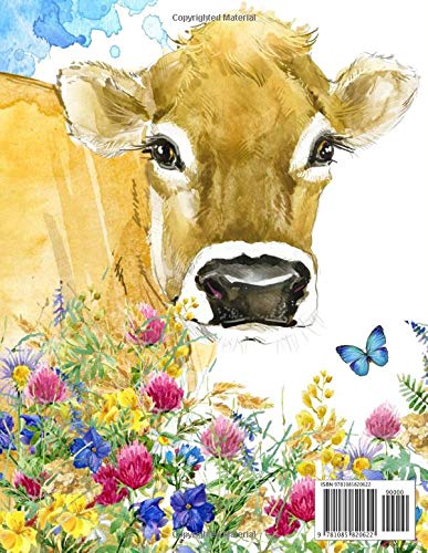 Graph Paper Notebook: Quad Ruled Graphing Paper, 200 Pages, Cute Brown Cow and Floral (8.5x11),Used