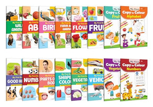 Early Learning Book For Toddlers : My First Book Of Abc, Numbers, Fruits And More, My First Copy To Colour - Alphabet, Fruits And More : Preschool Learning Book, Copy Colouring Book | Pack Of 16 Books