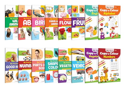 Early Learning Book For Toddlers : My First Book Of Abc, Numbers, Fruits And More, My First Copy To Colour - Alphabet, Fruits And More : Preschool Learning Book, Copy Colouring Book | Pack Of 16 Books