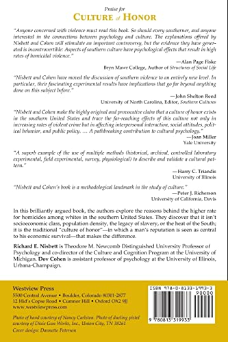 Culture Of Honor: The Psychology Of Violence In The South (New Directions In Social Psychology)