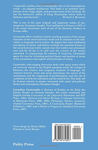 The Imaginary Institution of Society: Creativity and Autonomy in the Socialhistorical World,Used