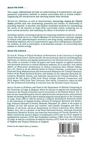 Survivorship Analysis for Clinical Studies (Statistics: A Series of Textbooks and Monographs),Used