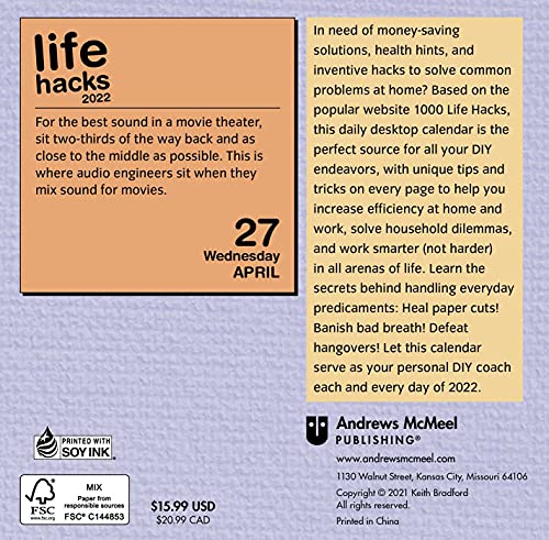 Life Hacks 2022 DaytoDay Calendar: Tips, Tricks, and Daily DIYs to Make Your Life a Little More Awesome,Used