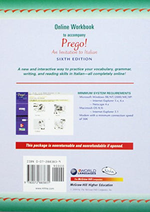 Digital (Electronic) Workbook to accompany Prego! An Invitation to Italian,Used