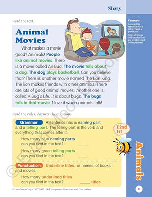 Evanmoor Skill Sharpeners Grammar And Punctuation Grade 1, Fullcolor Activity Book  Supplemental Homeschool Workbook