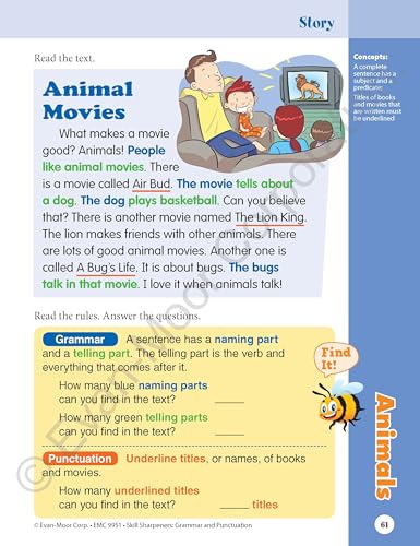 Evanmoor Skill Sharpeners Grammar And Punctuation Grade 1, Fullcolor Activity Book  Supplemental Homeschool Workbook