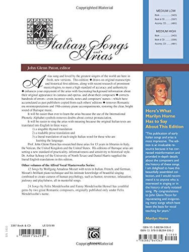 26 Italian Songs and Arias: Medium Low Voice, Book & CD,New