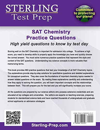 Sterling Test Prep SAT Chemistry Practice Questions: High Yield SAT Chemistry Questions with Detailed Explanations,Used
