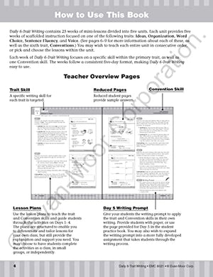 Evanmoor Daily 6Trait Writing, Grade 1, Homeschool And Classroom Resource Workbook, Reproducible Worksheets, Teaching Edition,
