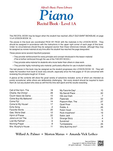 Alfred's Basic Piano Library: Recital Book, Level 1A,Used