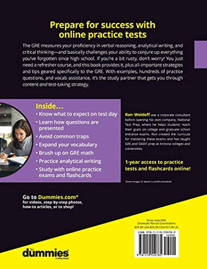 GRE For Dummies with Online Practice Tests,Used