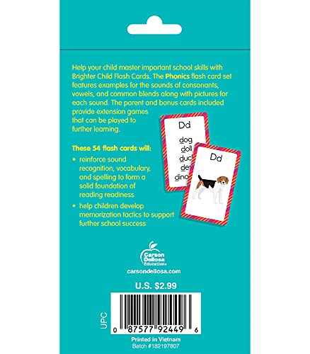 Carson Dellosa Phonics Flash Cards For Kids Ages 48, Sound Recognition Skills With Vowels, Consonants And Common Blends For Pre,New