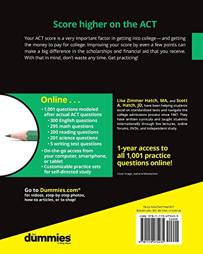 ACT: 1,001 Practice Questions For Dummies,Used