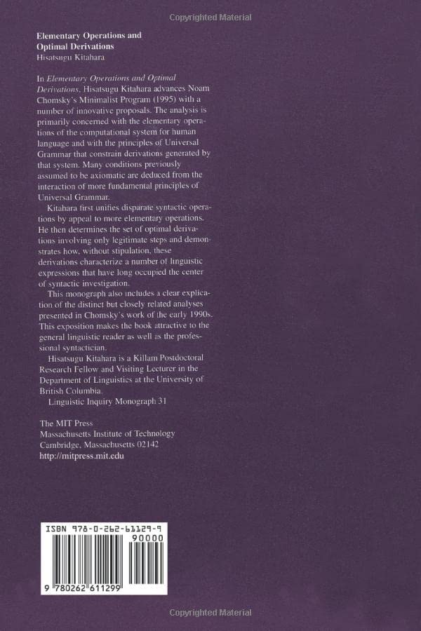 Elementary Operations And Optimal Derivations (Linguistic Inquiry Monographs)