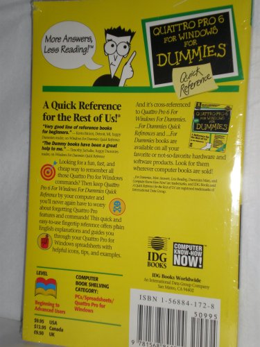 Quattro Pro 6 for Windows for Dummies: Quick Reference,Used