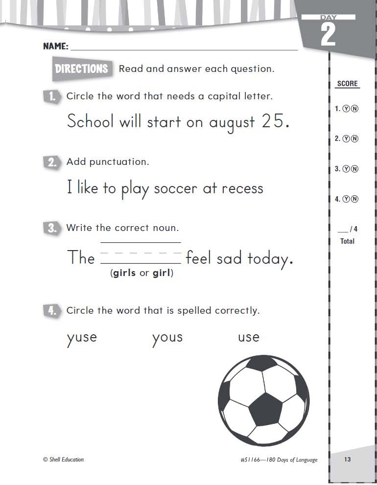 Shell Education 180 Days of Language for First Grade (180 Days of Practice),Used