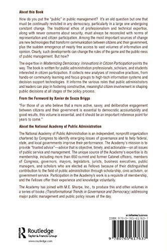 Modernizing Democracy: Innovations in Citizen Participation (Tranformational Trends in Governance & Democracy),Used