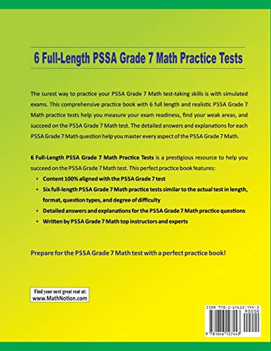6 FullLength PSSA Grade 7 Math Practice Tests: Extra Test Prep to Help Ace the PSSA Grade 7 Math Test,Used