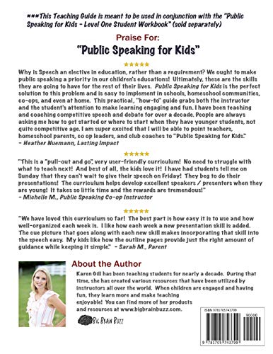 Public Speaking for Kids  Level One, Teaching Guide: 24 Skillbased Lessons for Teachers and Parents,Used