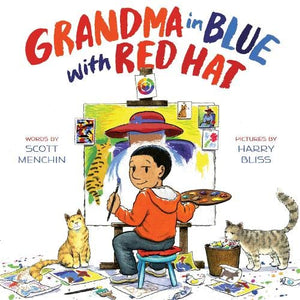 Grandma In Blue With Red Hat