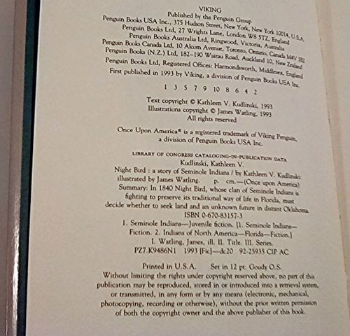 Night Bird: A Story Of The Seminole Indians (Once Upon America),Used