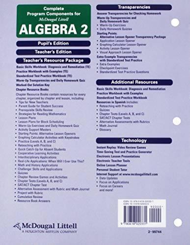 Algebra 2, Grade 11 Standardized Test Practice Workbook: Mcdougal Littell High School Math,Used