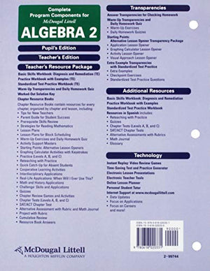 Algebra 2, Grade 11 Standardized Test Practice Workbook: Mcdougal Littell High School Math,New