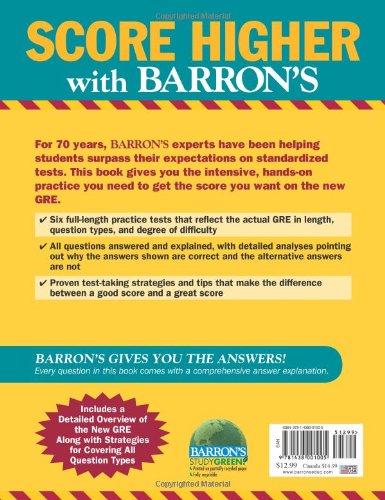 Barron's 6 GRE Practice Tests,Used