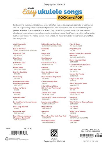 Alfred's Easy Ukulele Songs  Rock & Pop: 50 Hits from Across the Decades,New