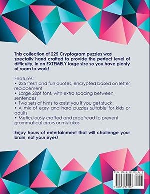 Cryptograms: 225 Large Print Inspirational and Motivational Cryptogram Puzzles,Used