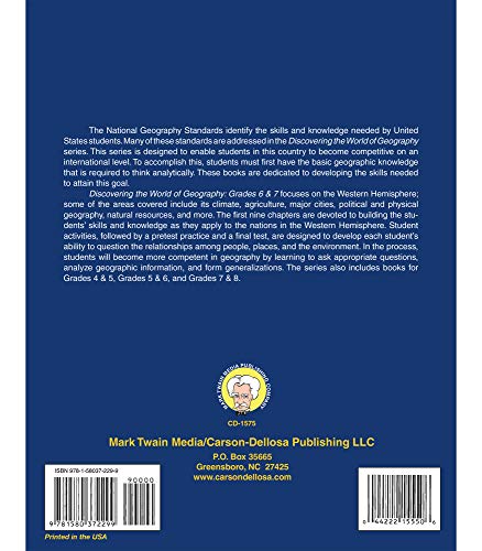 Mark Twain Geography Workbook for Grades 67, Western Hemisphere Geography Activity Book, 6th Grade & 7th Grade Geography for Ki,Used