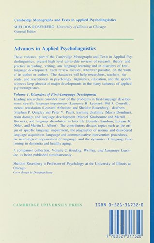 Advances in Applied Psycholinguistics: Volume 1, Disorders of First Language Development (Cambridge Monographs and Texts in Appl,Used