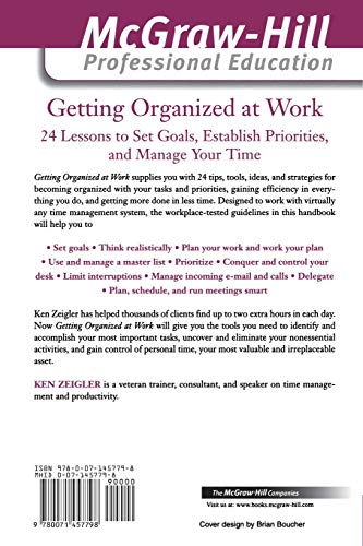 Getting Organized at Work: 24 Lessons to Set Goals, Establish Priorities, and Manage Your Time (The McGrawHill Professional Edu,Used