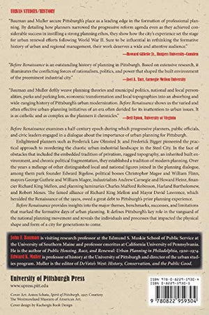 Before Renaissance: Planning in Pittsburgh, 18891943 (Regional),Used