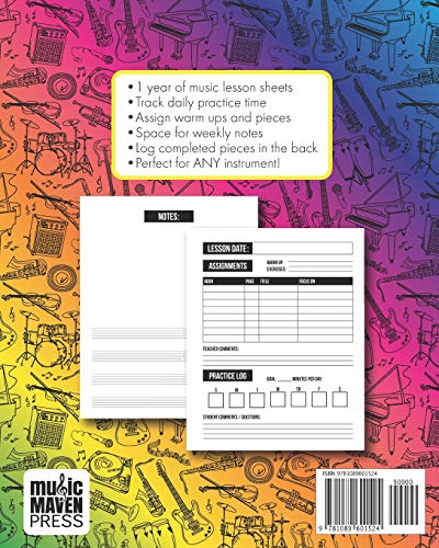 Music Practice & Assignment Notebook: 52 Weeks of Music Lesson Tracking Charts  Record Notes and Practice Log Book  Rainbow Inst,Used