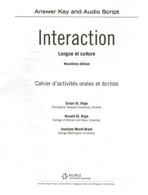 SAM Answer Key with Audio Script for St. Onge/St. Onge/Powers' Interaction: Langue et culture, 9th,New