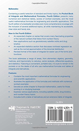 Pocket Book of Integrals and Mathematical Formulas, 4th Edition (Advances in Applied Mathematics),Used