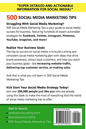 500 Social Media Marketing Tips: Essential Advice, Hints and Strategy for Business: Facebook, Twitter, Instagram, Pinterest, Lin,New