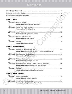 Evanmoor Daily 6Trait Writing, Grade 1, Homeschool And Classroom Resource Workbook, Reproducible Worksheets, Teaching Edition,