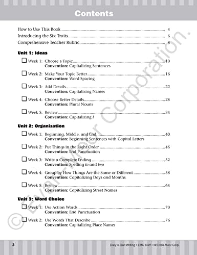 Evanmoor Daily 6Trait Writing, Grade 1, Homeschool And Classroom Resource Workbook, Reproducible Worksheets, Teaching Edition,