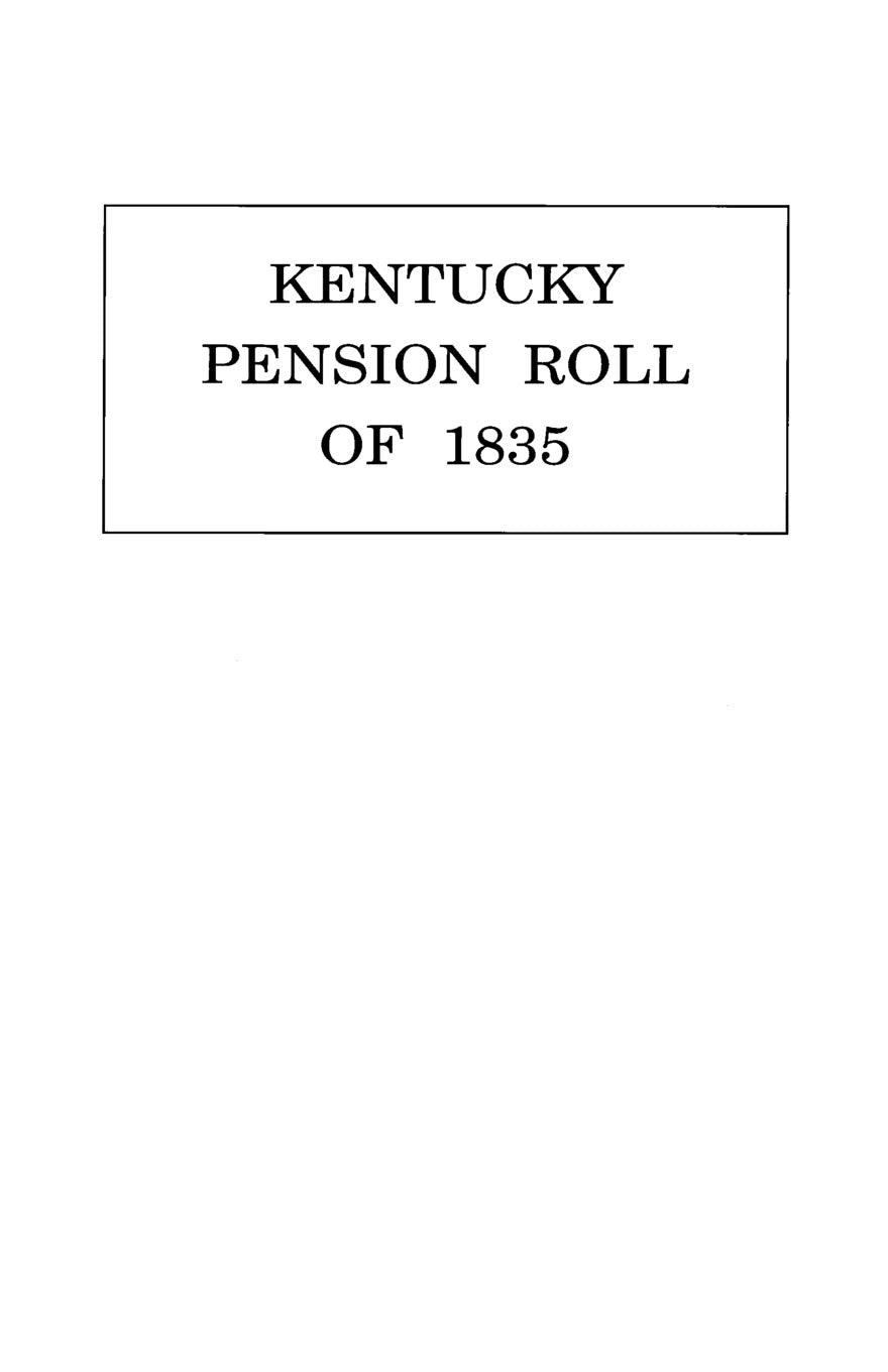 Kentucky Pension Roll for 1835,Used