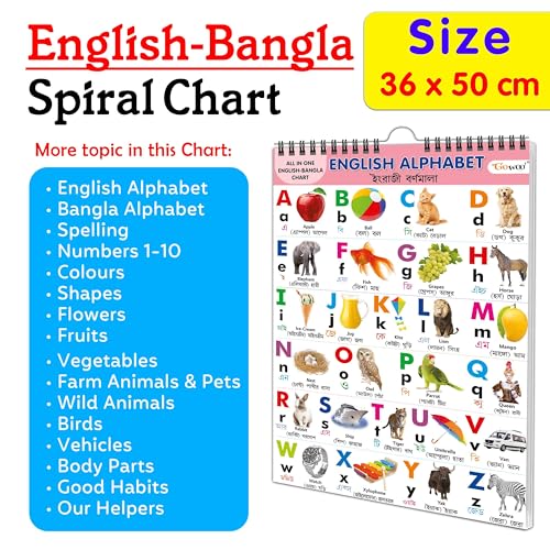 My First All In One Spiral Chart English-Bangla : Collection Of Early Learning Chart, Preschool Kids Chart, 16 Topics Learning Chart For Kids