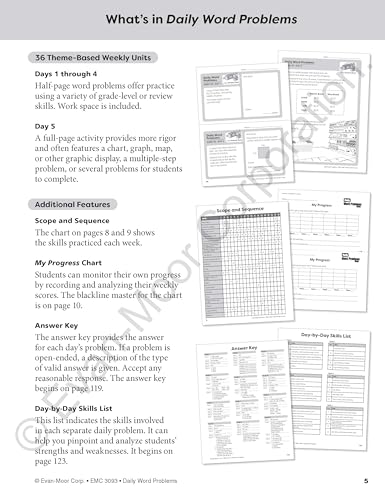 EvanMoor Daily Word Problems, Grade 3, Homeschooling & Classroom Resource Workbook, ProblemSolving Real Life Math Skills, Repr,Used