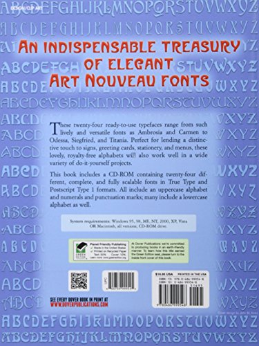 24 Art Nouveau Display Fonts Cdrom And Book (Dover Electronic Clip Art),New