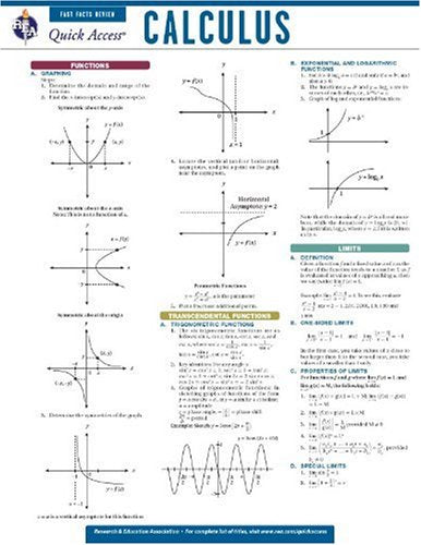 Calculus  REA's Quick Access Reference Chart (Quick Access Reference Charts),Used