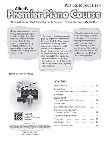 Premier Piano Course Pop and Movie Hits, Bk 4 (Premier Piano Course, Bk 4),Used